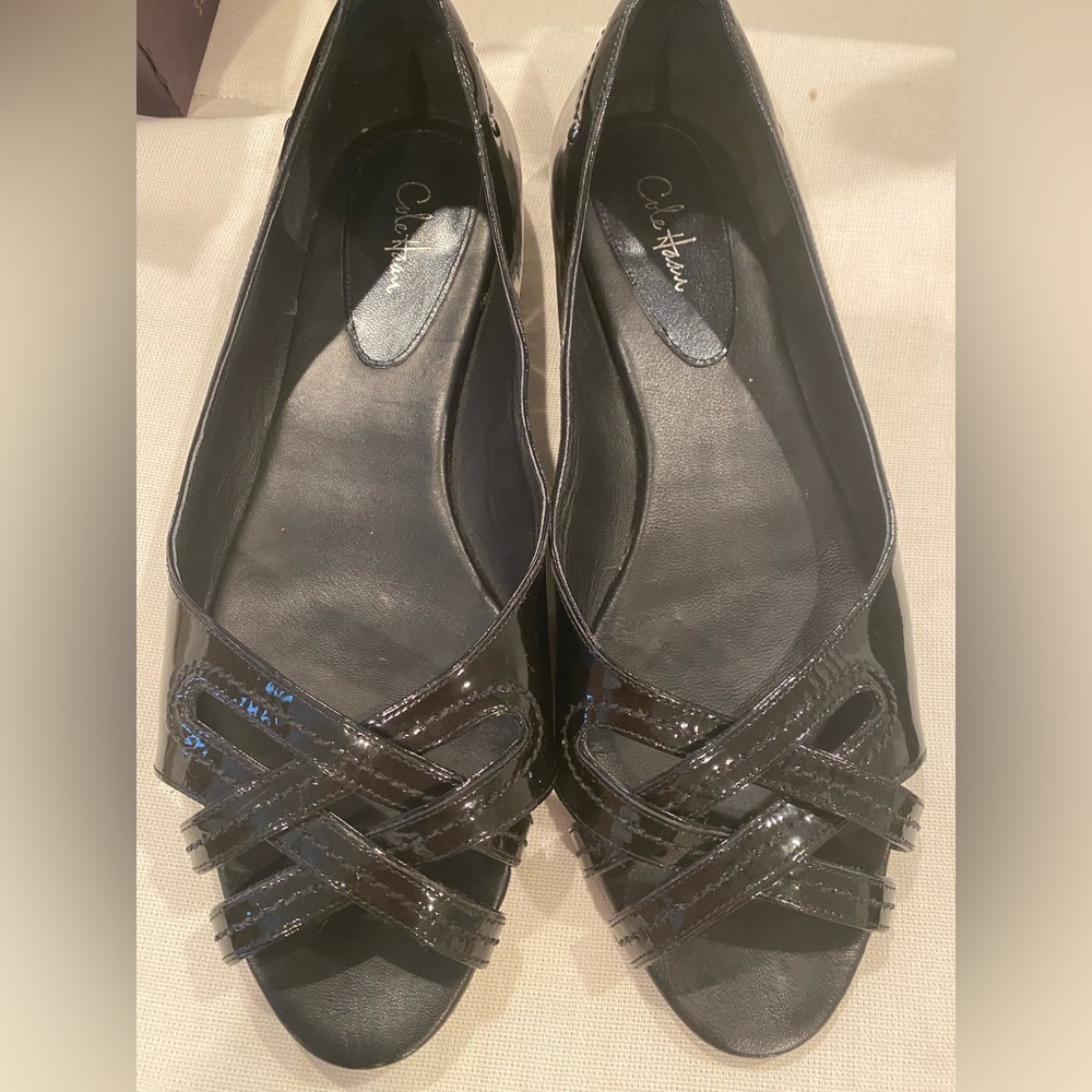 Cole Haan flat patented leather. Size 10